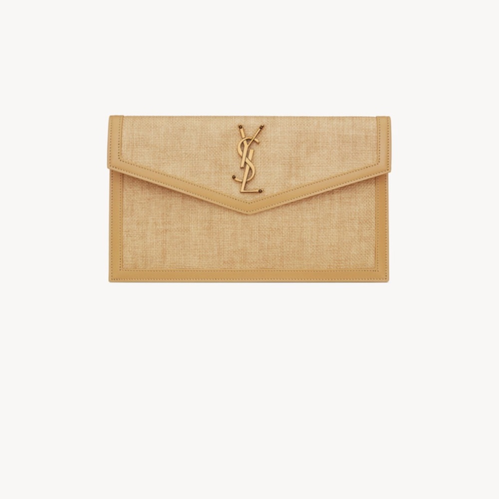New Saint Laurent UPTOWN POUCH IN MICRO RAFFIA
NATURAL HAY & BLUSH